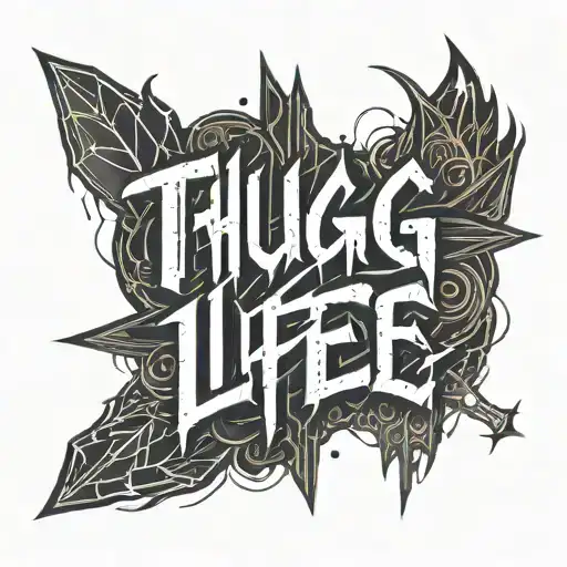 thug life text in dark horror lettering style tattoo design idea
