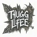 thug life text in dark horror lettering style tattoo design idea
