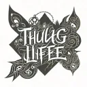 thug life text in dark horror lettering style tattoo design idea