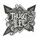 thug life text in dark horror lettering style tattoo design idea