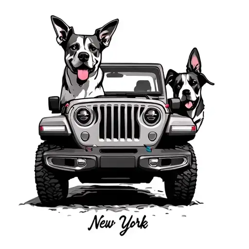New York, gay, jeep, dogs, travel, friends tattoo design idea