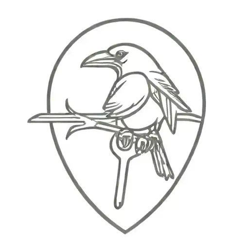 raven perched mechanics wrench crossed together symbolizing tattoo design idea