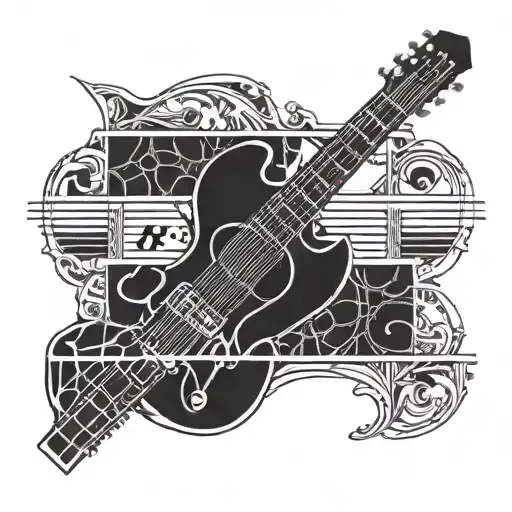 A blackwork tattoo of a guitar fretboard with the alphabet letters as fret markers tattoo design idea