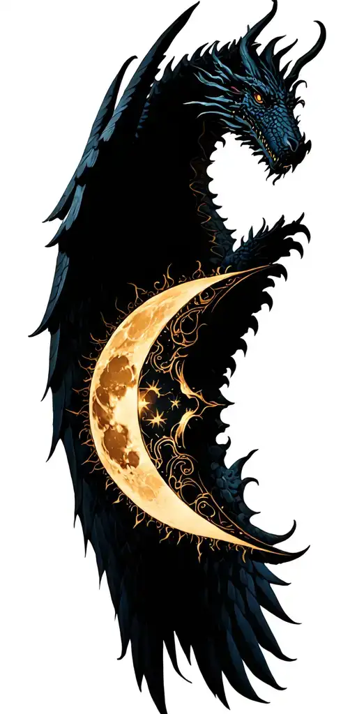 angel, dragon, wing, moon, sun tattoo design idea