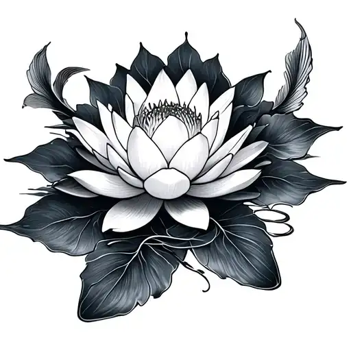 lotus flower with koi fish swimming around it tattoo design idea
