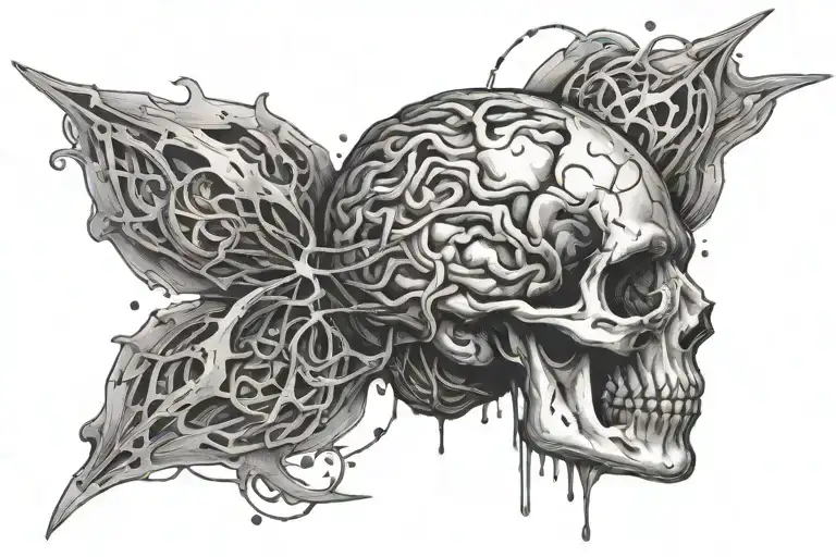 broken brain with script around it luminous points tattoo design idea