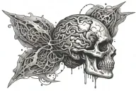 broken brain with script around it luminous points tattoo design idea