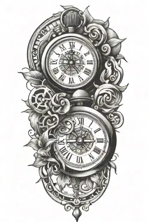 stopwatch surrounded tattoo design idea