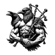 designs on wood carving crow muscular  bagpiper playing the bagpipes baldblack beard tattoo design idea