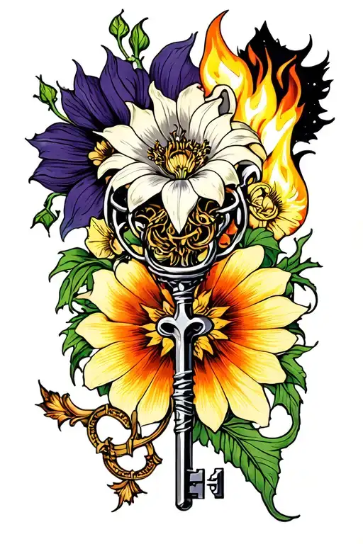 Hecate, key, torch, belladonna, datura tattoo design idea