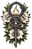 Hecate, key, torch, belladonna, datura tattoo design idea