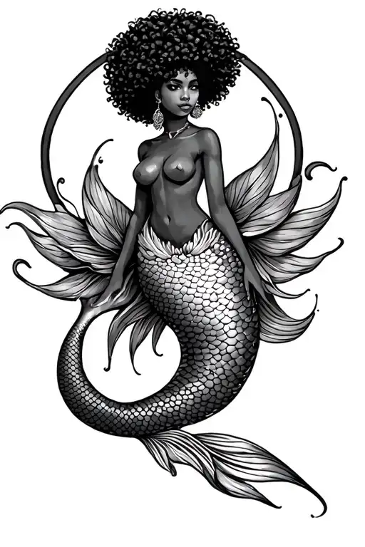 Afro Mermaid tattoo design idea
