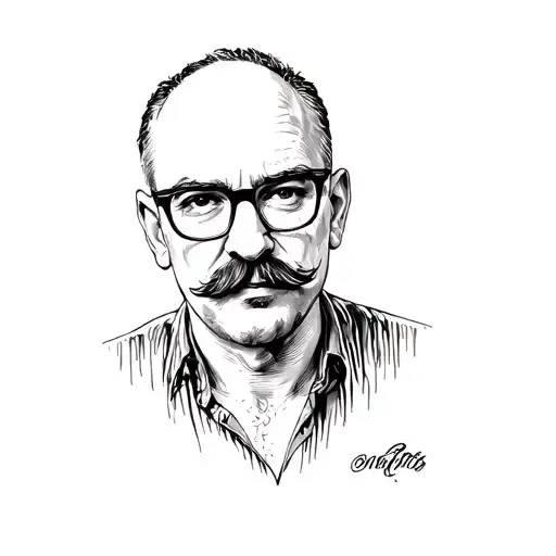 a man with glasses and a mustache tattoo design idea