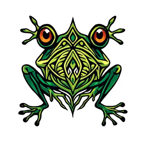 Kambo frog, ayahuasca vines entertwined roots of an ancient, sacred geometry tattoo design idea
