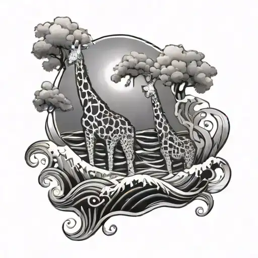 waves and giraffes  tattoo design idea