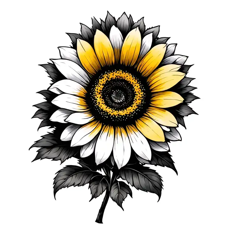sunflower, white daisy, yellow rose intertwined tattoo design idea