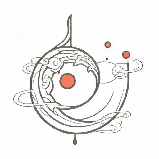 waning moon with flowing blood and a red  drop inside the moon pierced by a blade made of many curved lines vector  tattoo design idea