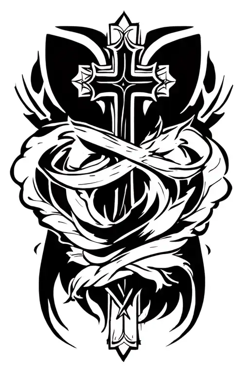black Christian cross tattoo design idea