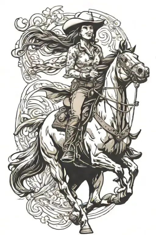 cowgirl riding a horse tattoo design idea