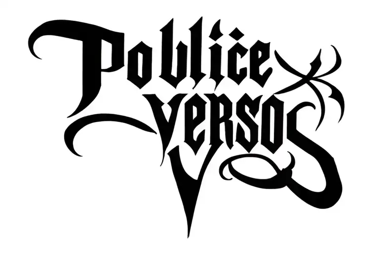 "POLLICE VERSO" "POLLICE VERSO" writing on the inside of the bicep in trajon font in cursive with a nod to gladiatorial heritage tattoo design idea