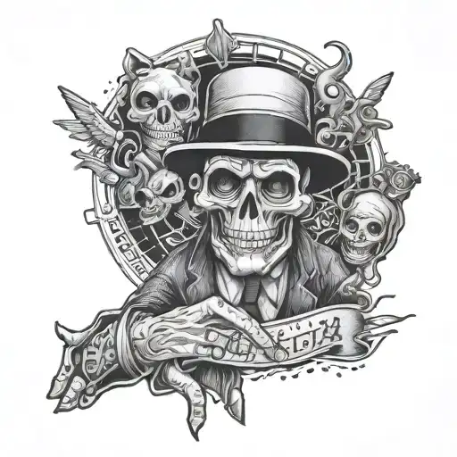 dark art style mafia tattoo including puppet hand tattoo design idea