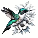 humming bird with flowers tattoo design idea