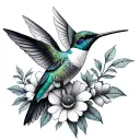 humming bird with flowers tattoo design idea