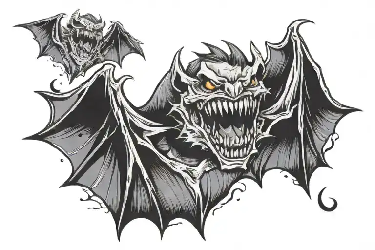vampire fangs and bats flying across tattoo design idea