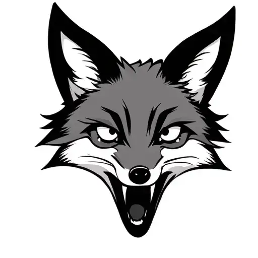 neo-trad fox with white eyes and mouth open  tattoo design idea