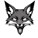 neo-trad fox with white eyes and mouth open  tattoo design idea