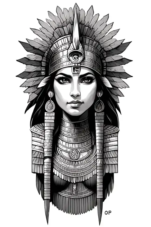 Aztec Warrior Girl With Technology With Egyptian Warrior God Anubis, Inka Symbolism, All Seing Eye And Tattoo tattoo design idea
