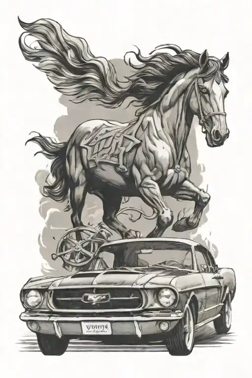 vintage ford mustang driving along tattoo design idea