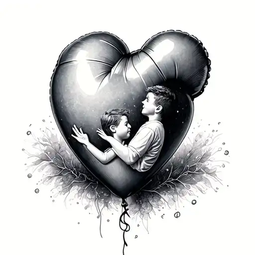 autism son heart baloon flooting tattoo design idea