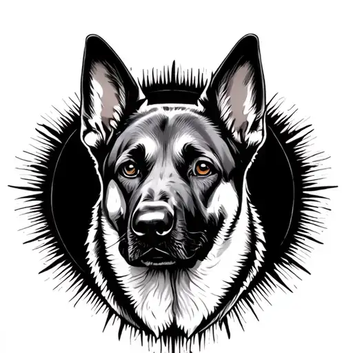 Belgian malinois head surrounded tattoo design idea