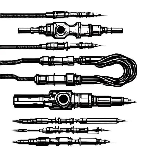 Biomechanical elements: cables, ports, injectors tattoo design idea
