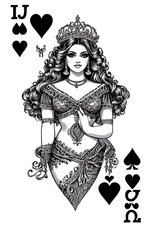 Queen of hearts, chicana, card featuring tattoo design idea