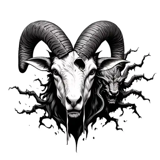 split open rams head with demons coming out  tattoo design idea
