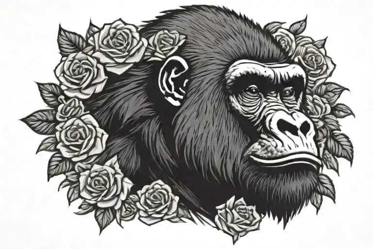 gorilla face and rose tattoo tattoo design idea