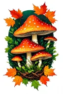 toadstools autumn leaves intertwined tattoo design idea