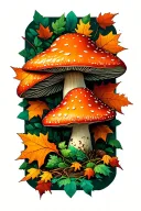 toadstools autumn leaves intertwined tattoo design idea