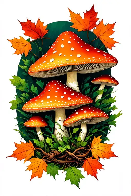 toadstools autumn leaves intertwined tattoo design idea
