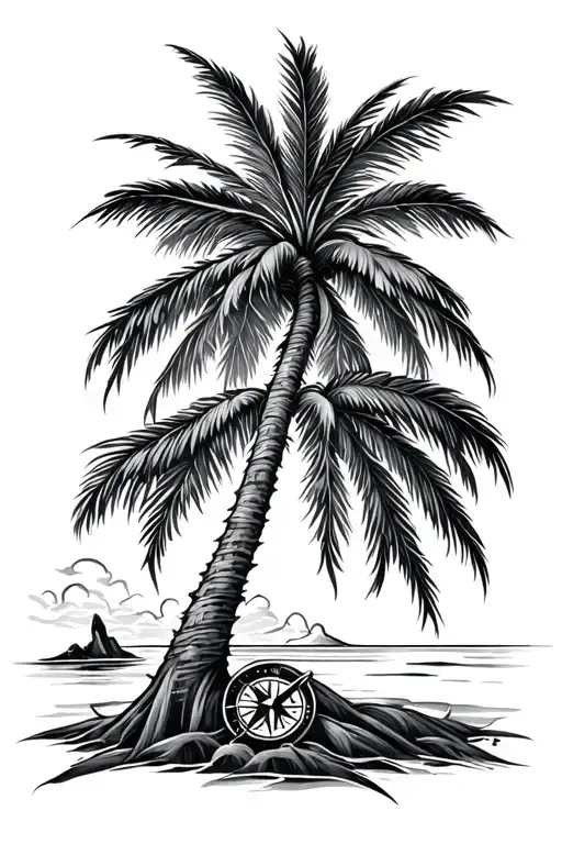 palm tree with compass rose tattoo design idea