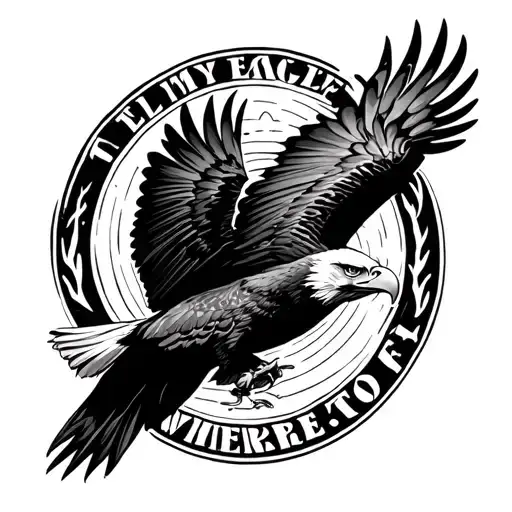 eagle soaring made from text "I tell my eagle where to fly" tattoo design idea