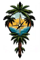 compass plane palm trees tattoo design idea