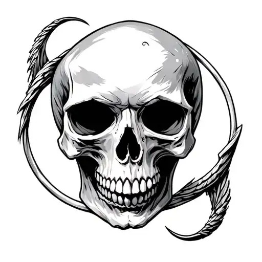 skull with ancient pisces symbol tattoo design idea