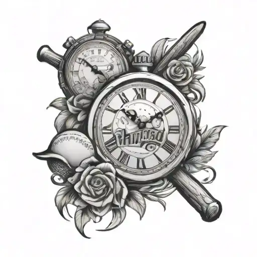 clock baseball family carpentry  tattoo design idea