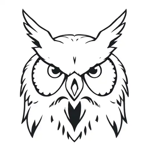 American traditional style "Eurasian eagle owl" head screeching with face facing forward. ear Tufts should be visible tattoo design idea