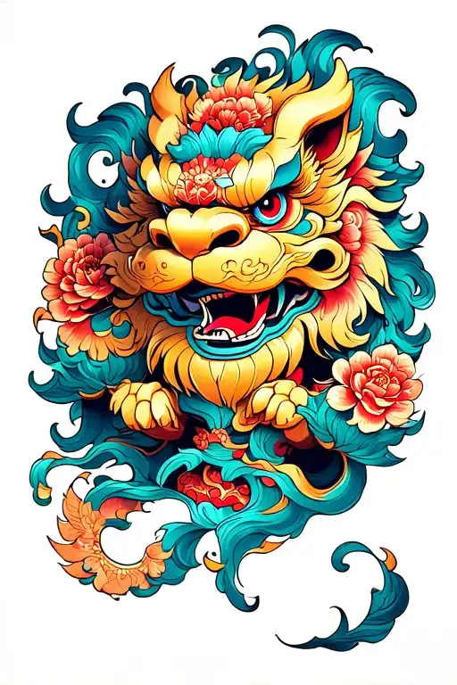 foo dog at base protecting my family 4 sisters 2 brothers mom and dad passed away  tattoo design idea