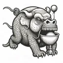 small mopey hippowith a slightly deflated balloon between its teeth, that also has grandma accessories tattoo design idea