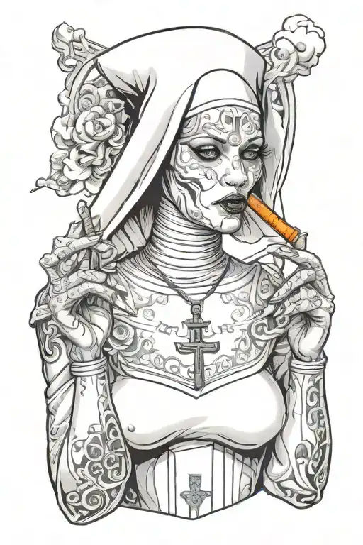 Sexy nun smoking tattoo design idea